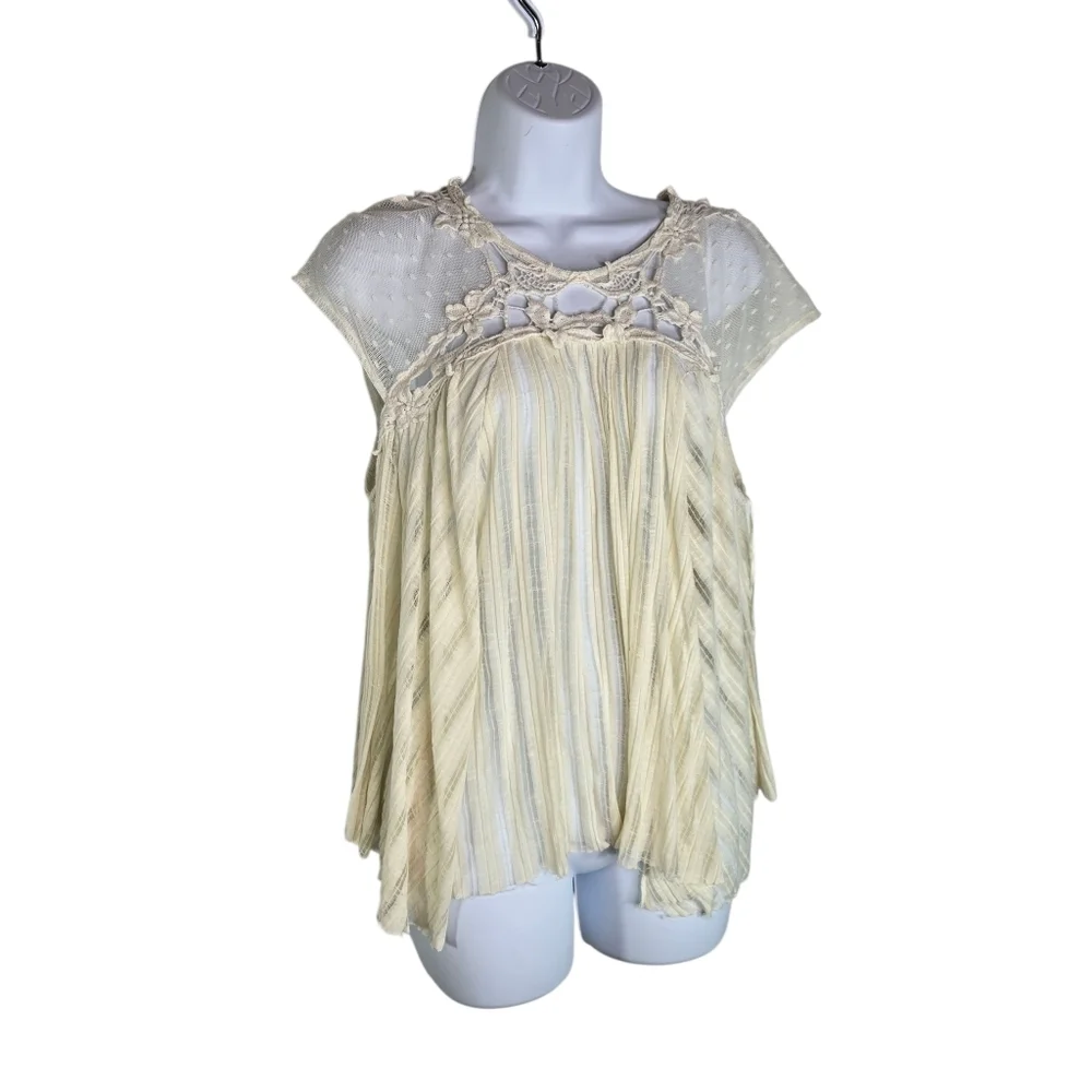 Free People Stars Align Eggshell Ivory Lace Flowy Romantic Shirt